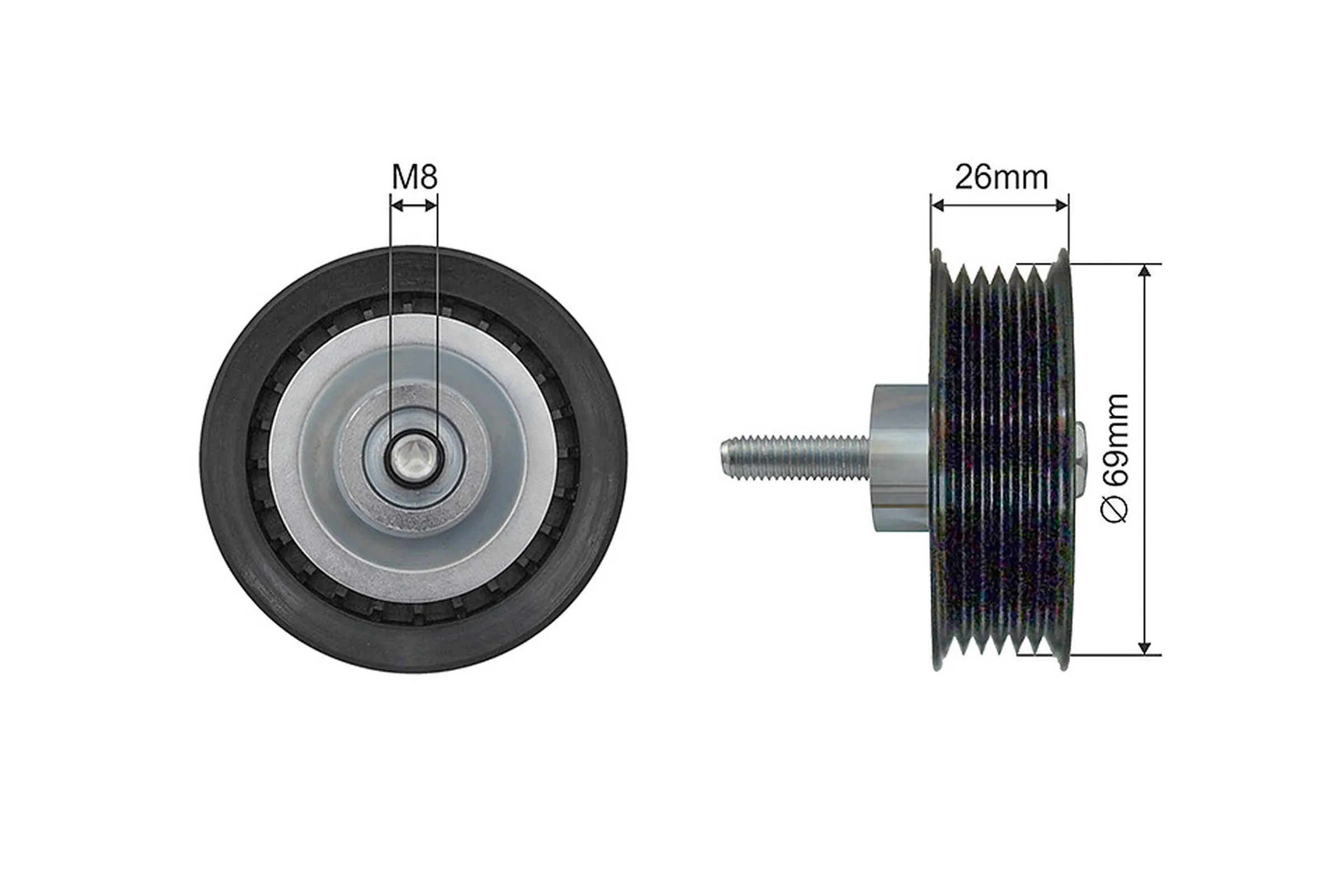 Tensioner pulley, v-ribbed belt